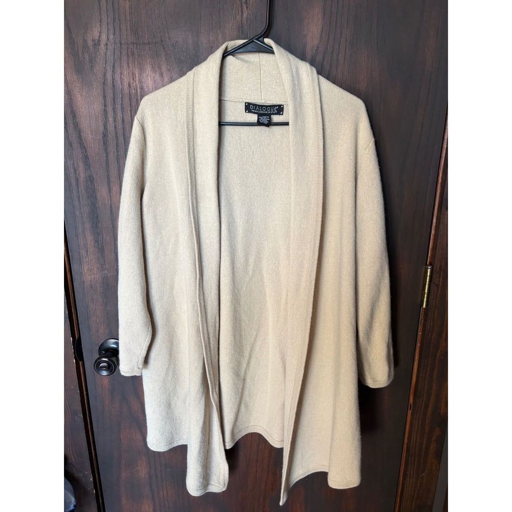 Dialogue Womens Merino Wool Blend Open Front Cardigan Sweater Beige Medium